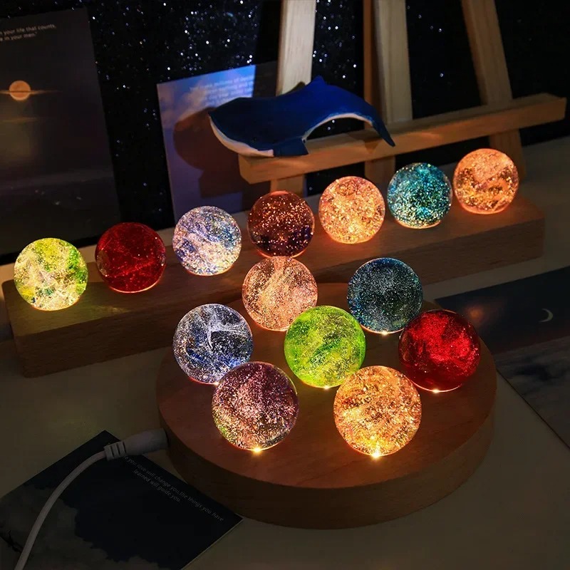 Solar System Orrery - Boule d'étoile en verre colorée fantaisie